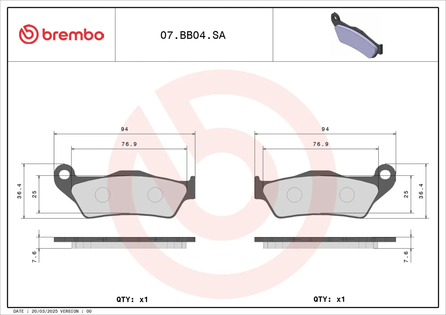BREMBO SA BRAKE PAD 07BB04SA