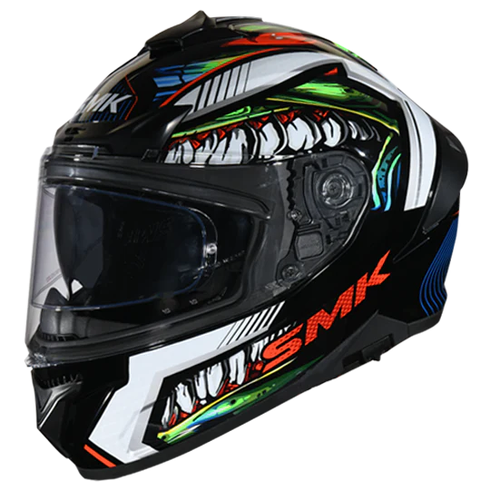 SMK Typhoon Raptor Black White Red Matt (MA213) Helmet (with Double D rings)