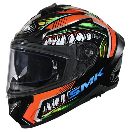 SMK Typhoon Raptor Black Red Orange Gloss (GL237) Helmet (with Double D rings)