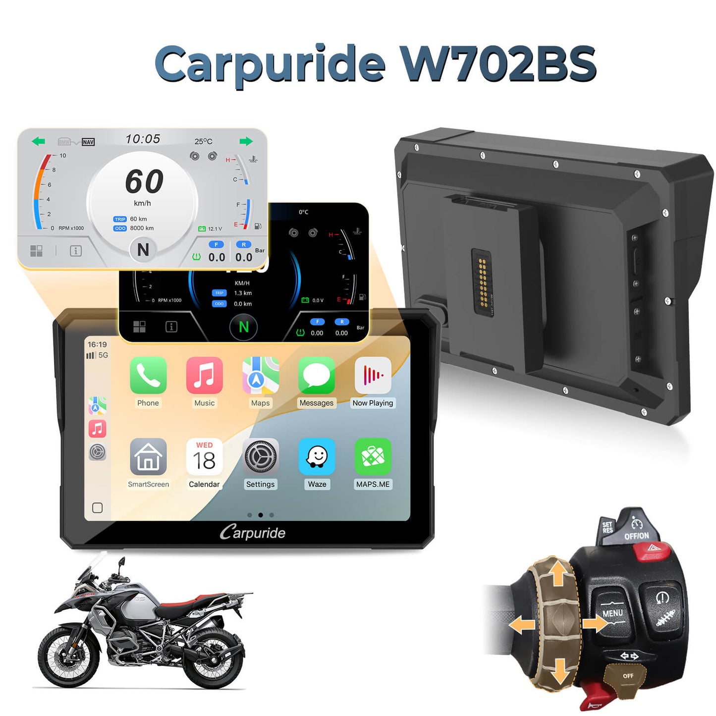 LBC MOTO Carpuride W702BS - 7" BMW Motorcycle CarPlay with OEM Controller Integration