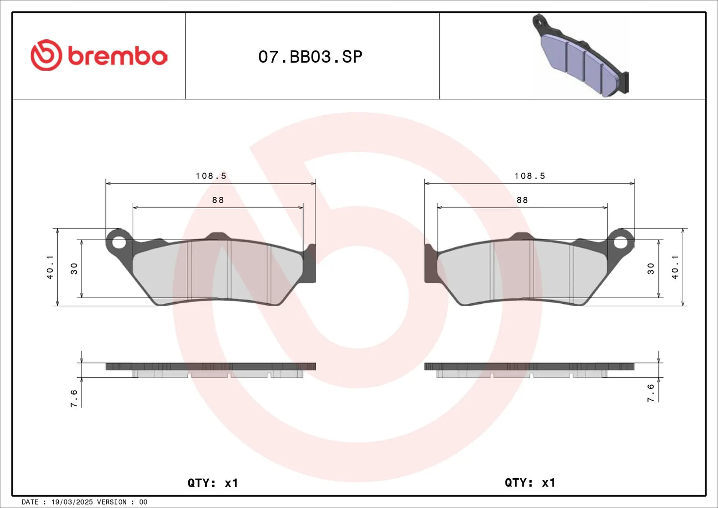 BREMBO SP BRAKE PAD 07BB03SP