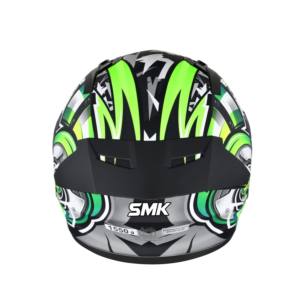 SMK Stellar Sports Turbo Gloss Black Green Grey (GL286) Helmet