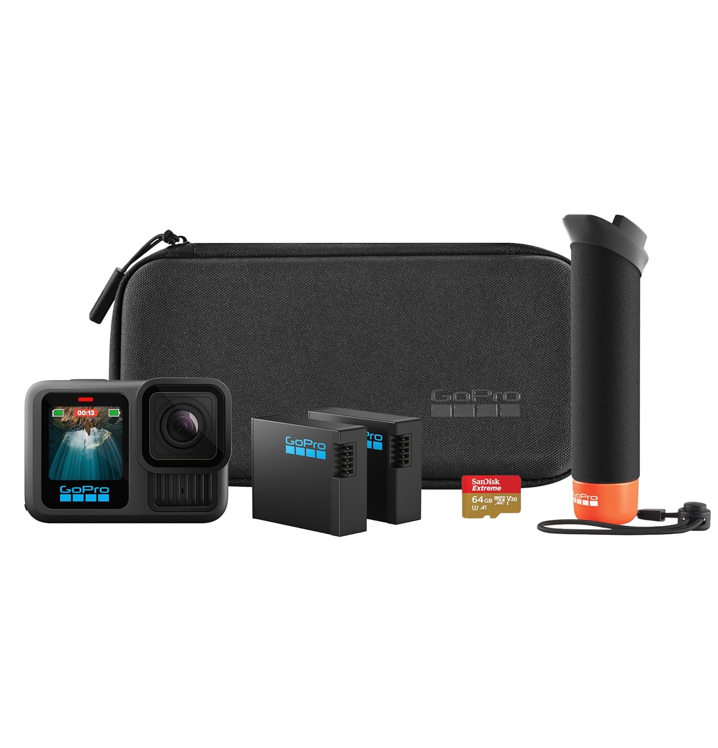 GoPro Hero13 Special Bundle Includes - Hero13 Action Camera, The Handler, 2 Enduro Batteries, 2 Curved Adhesive Mounts, 64GB MicroSD Card (1-Yr International+1-Yr India Warranty),Black