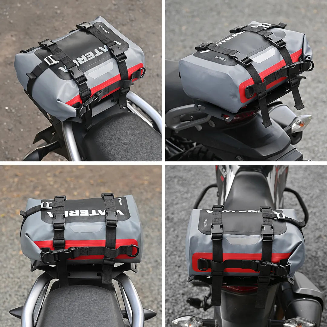 ViaTerra DryBag 8L - 100% Waterproof Motorcycle Tailbag/ Rear rack bag (Universal with versatile mounting)