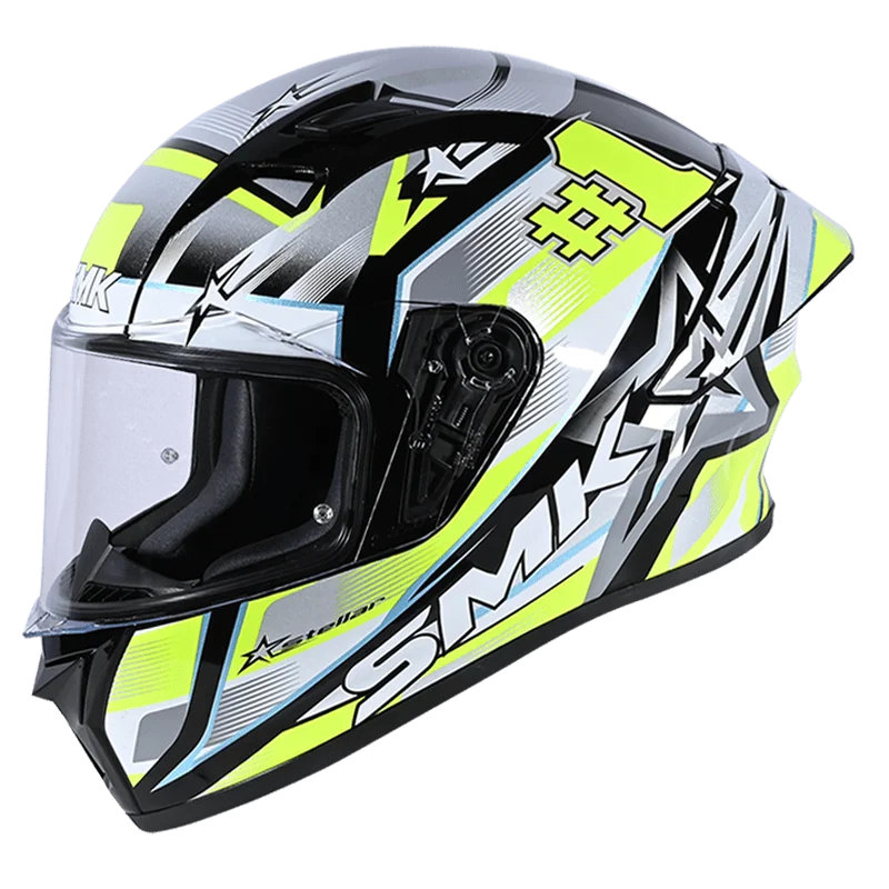 SMK Stellar Sports Uno Gloss White Black Yellow (GL214) Helmet