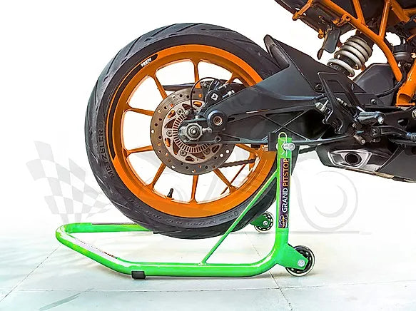 Non-Dismantable Universal Rear Paddock Stand with Skate Wheels Green