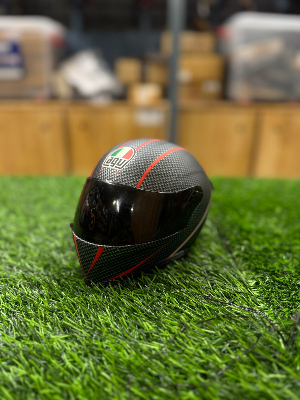 AGV Black With Red Stripes Miniature Motorcycle bike mini helmet