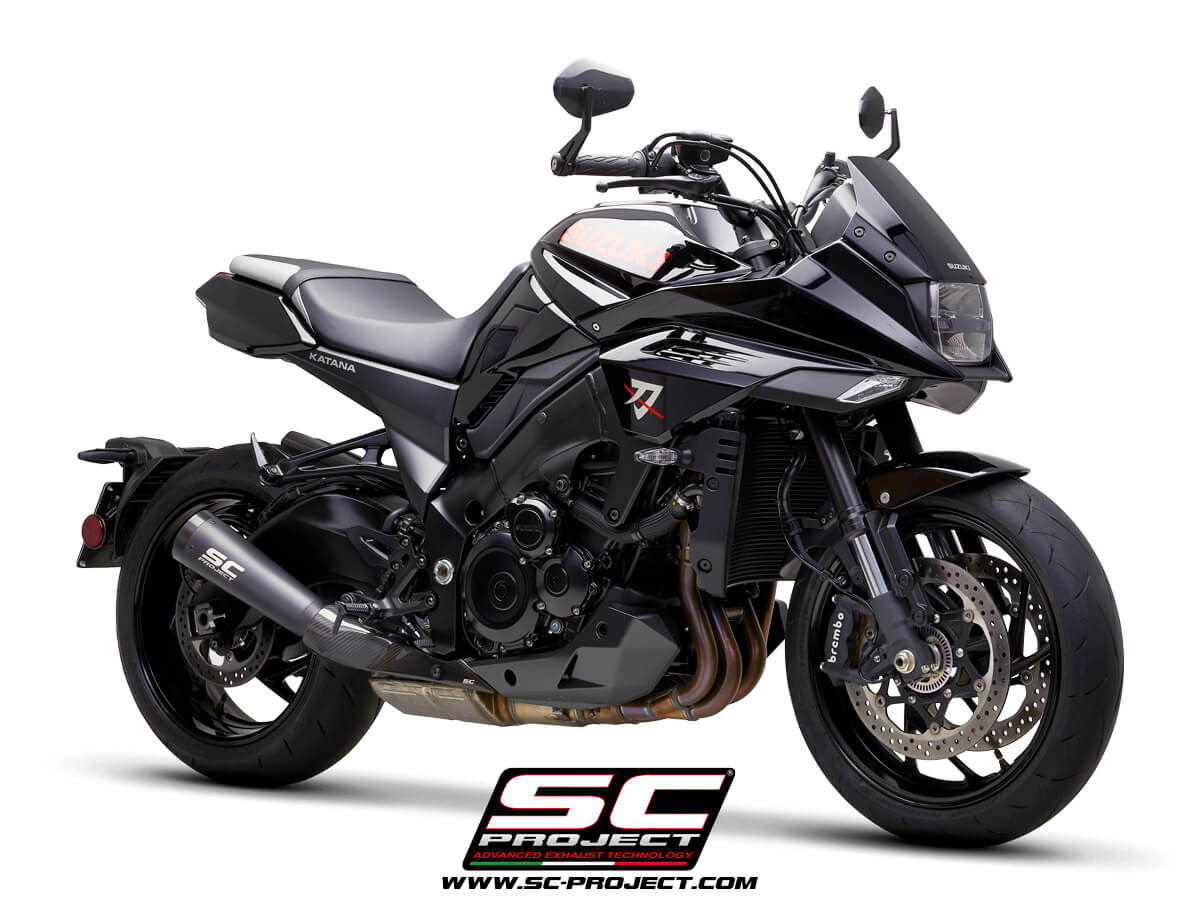 SC PROJECT METAL BLACK EXHAUST WITH ANODIZED FULL BLACK CNC ALUMINUM END CAP FOR SUZUKI KATANA
