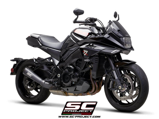 SC PROJECT METAL BLACK EXHAUST WITH ANODIZED FULL BLACK CNC ALUMINUM END CAP FOR SUZUKI KATANA
