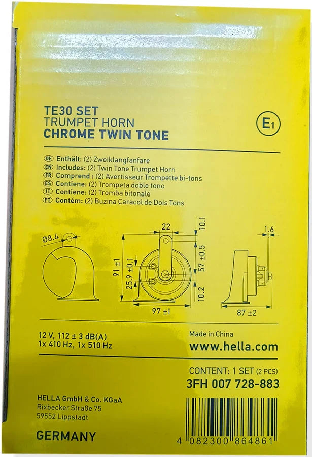 Hella TE30 Set Trumpet Horn – Chrome Twin Tone