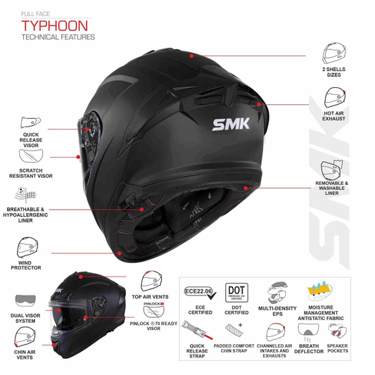 SMK Typhoon RD1 Black White Grey Matt (MA216) Helmet