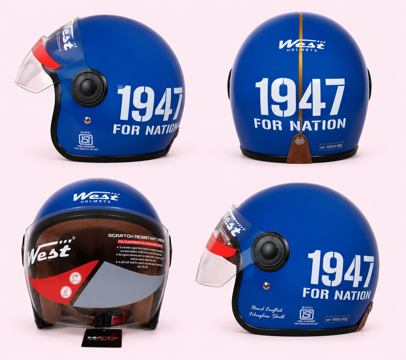 WEST HELMETS RAIDER RETRO 1947 BLACK BLUE GLOSS