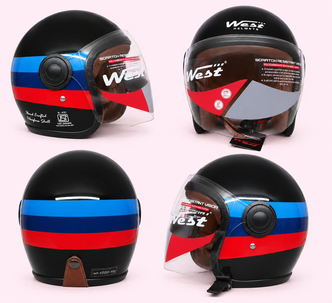 WEST HELMETS RAIDER RETRO SKULL WHITE RED GLOSS