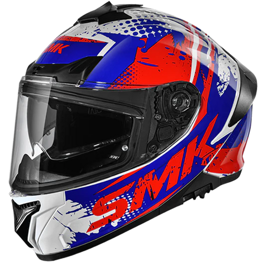 SMK Typhoon Grunge White Blue Red Gloss (GL153) Helmet