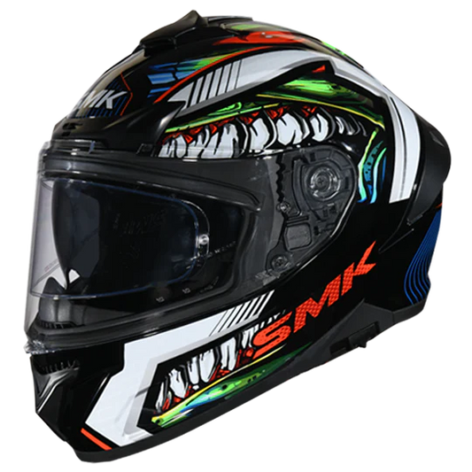 SMK Typhoon Raptor Black White Red Matt (MA213) Helmet (with Double D rings)