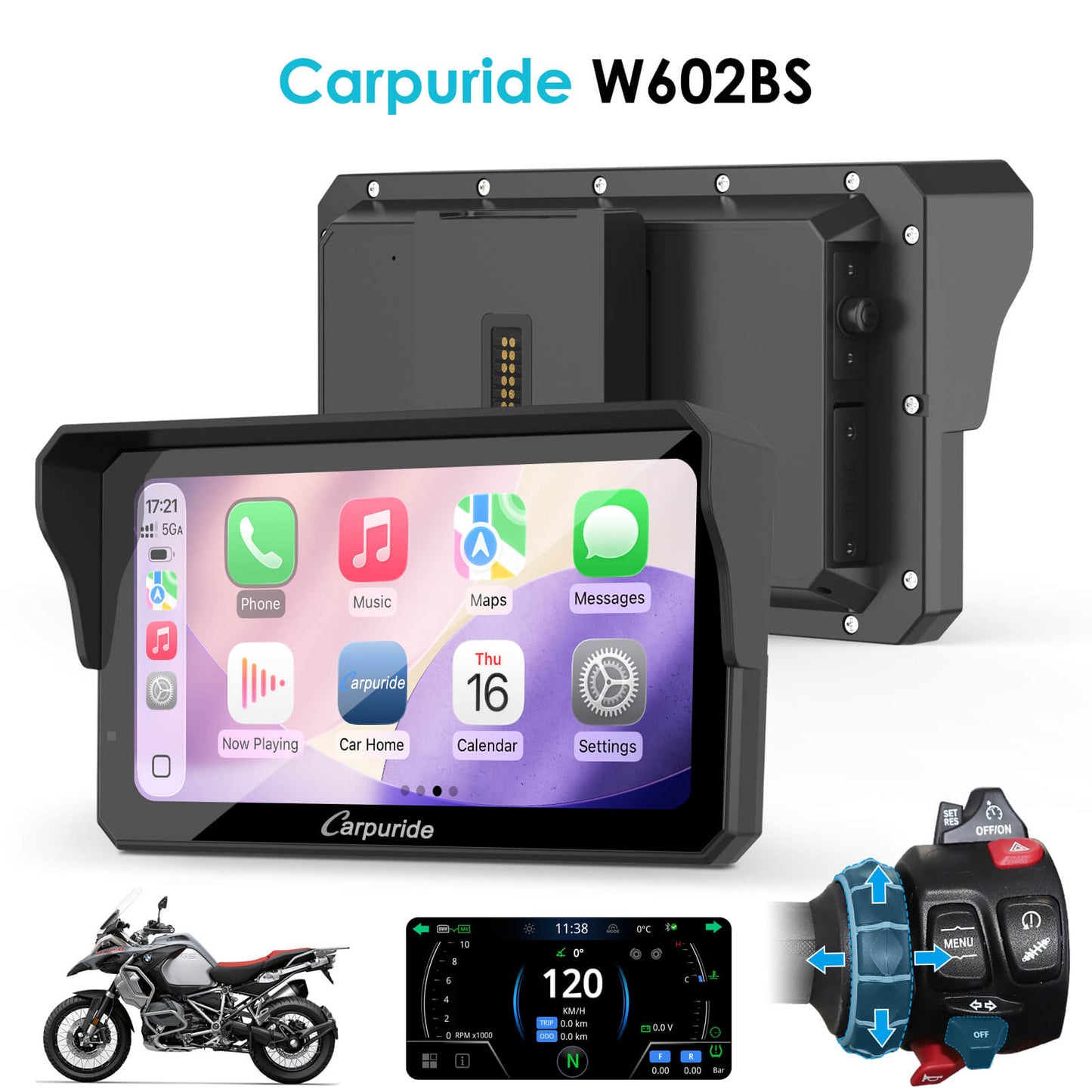 LBC MOTO Carpuride W602BS 6" Motorcycle Stereo-Designed for BMW Motorcycle Compatible with Wonder Wheel Control