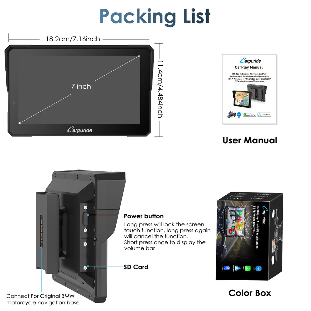 LBC MOTO Carpuride W702BS - 7" BMW Motorcycle CarPlay with OEM Controller Integration