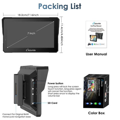 LBC MOTO Carpuride W702BS - 7" BMW Motorcycle CarPlay with OEM Controller Integration