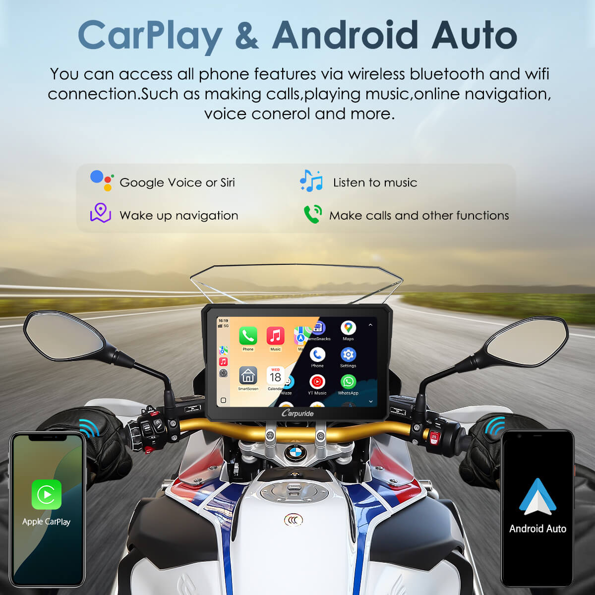LBC MOTO Carpuride W702BS - 7" BMW Motorcycle CarPlay with OEM Controller Integration