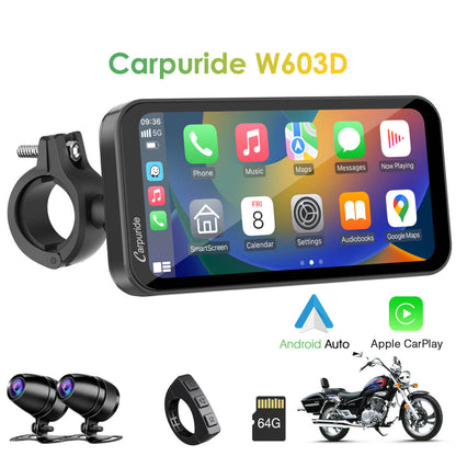 LBC MOTO UNIVERSAL - Carpuride W603D with TPMS | Wireless Portable Motorcycle Stereo with HD Dual Cameras