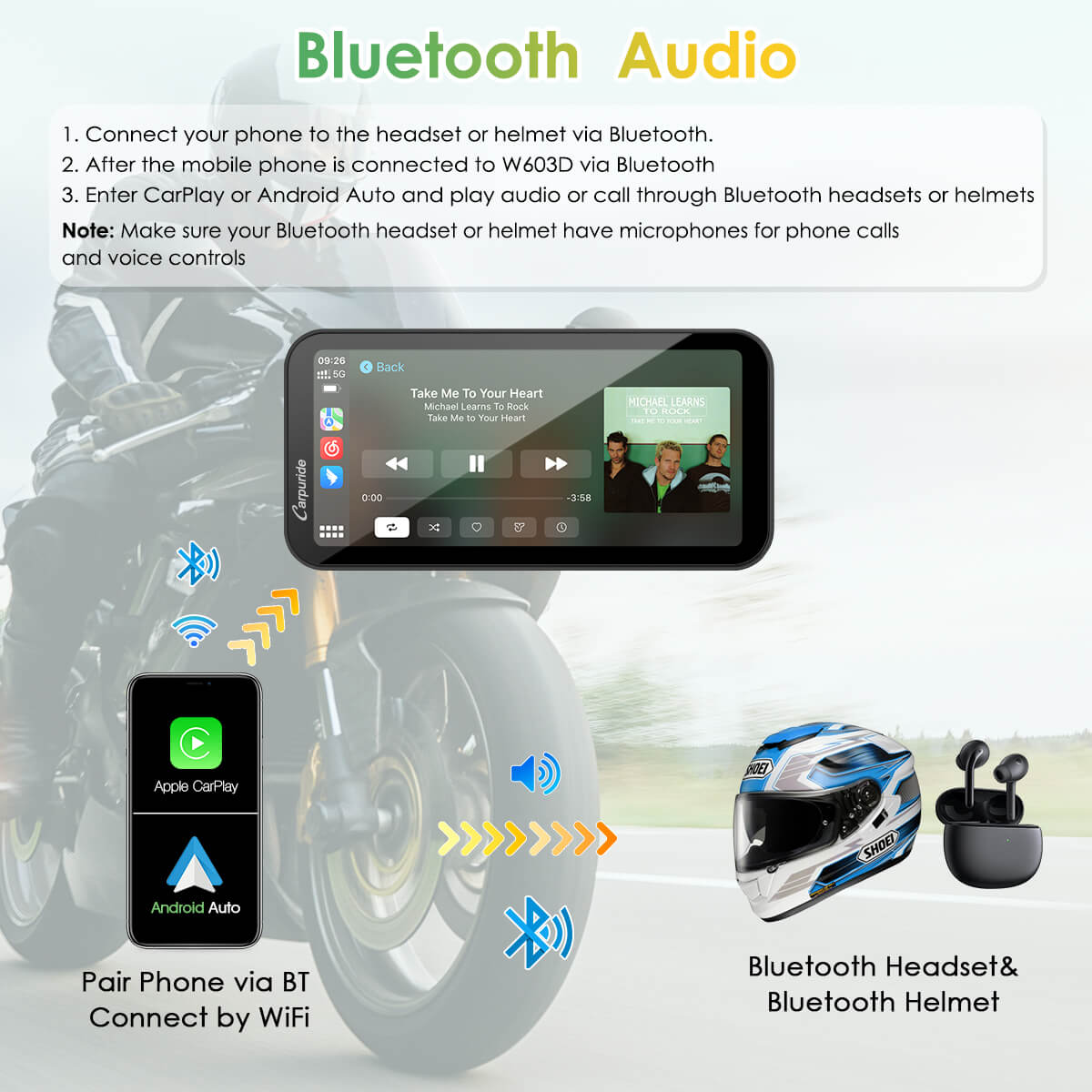 LBC MOTO UNIVERSAL - Carpuride W603D with TPMS | Wireless Portable Motorcycle Stereo with HD Dual Cameras
