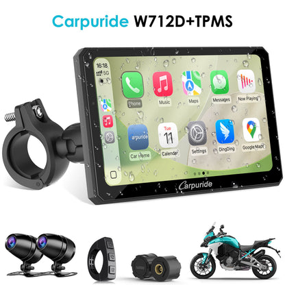 LBC MOTO UNIVERSAL - Carpuride W712D with TPMS | Rotatable Motorcycle Stereo with GPS Navigation & Dash Cam