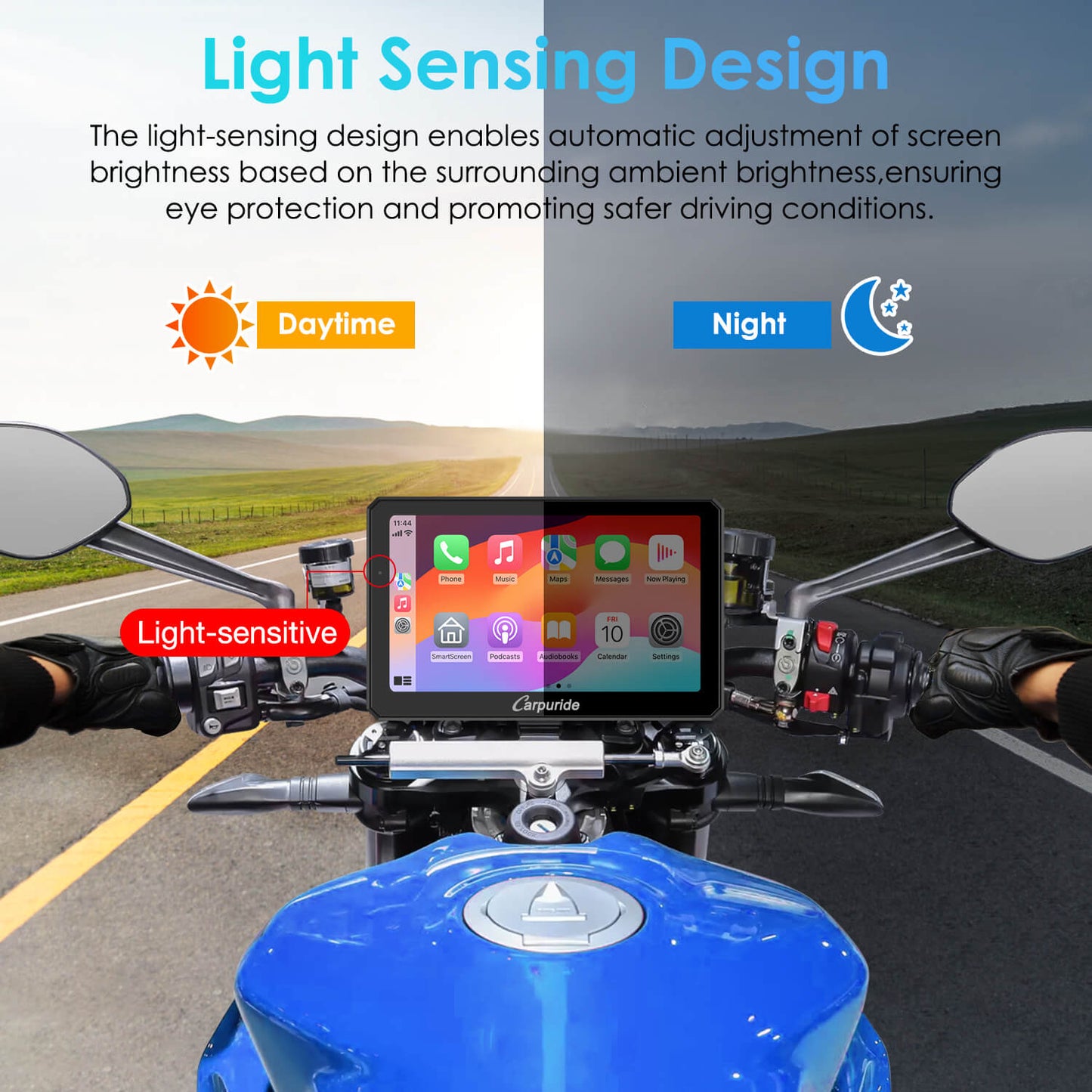 LBC MOTO UNIVERSAL - Carpuride W712D with TPMS | Rotatable Motorcycle Stereo with GPS Navigation & Dash Cam