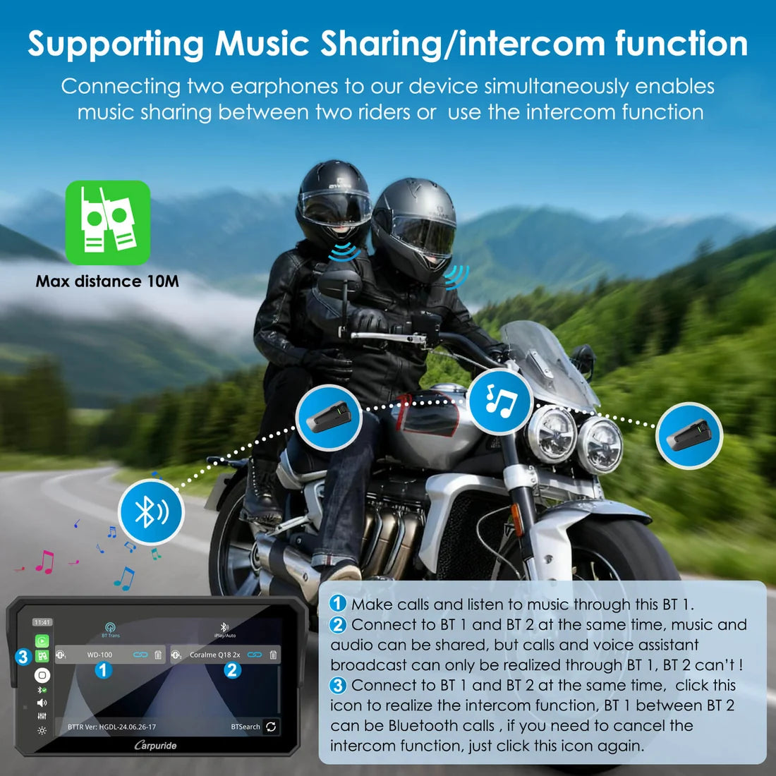 LBC MOTO UNIVERSAL - Carpuride W602S Pro 6-Inch Motorcycle CarPlay | Plug-and-Play BM05 Bracket with Type-C Port