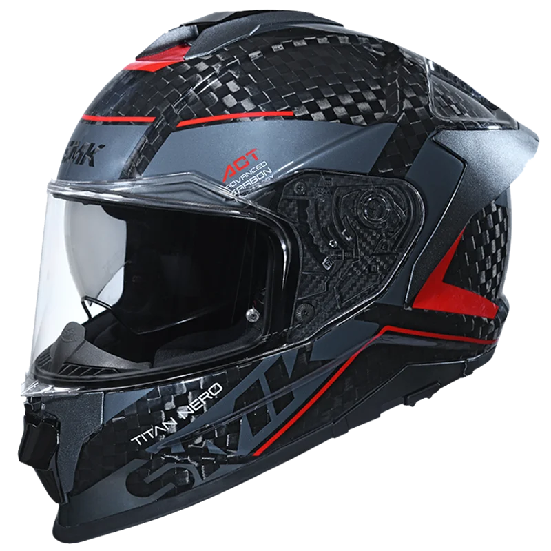 SMK Titan Carbon Nero Gloss Black Grey Red (GL263) Helmet