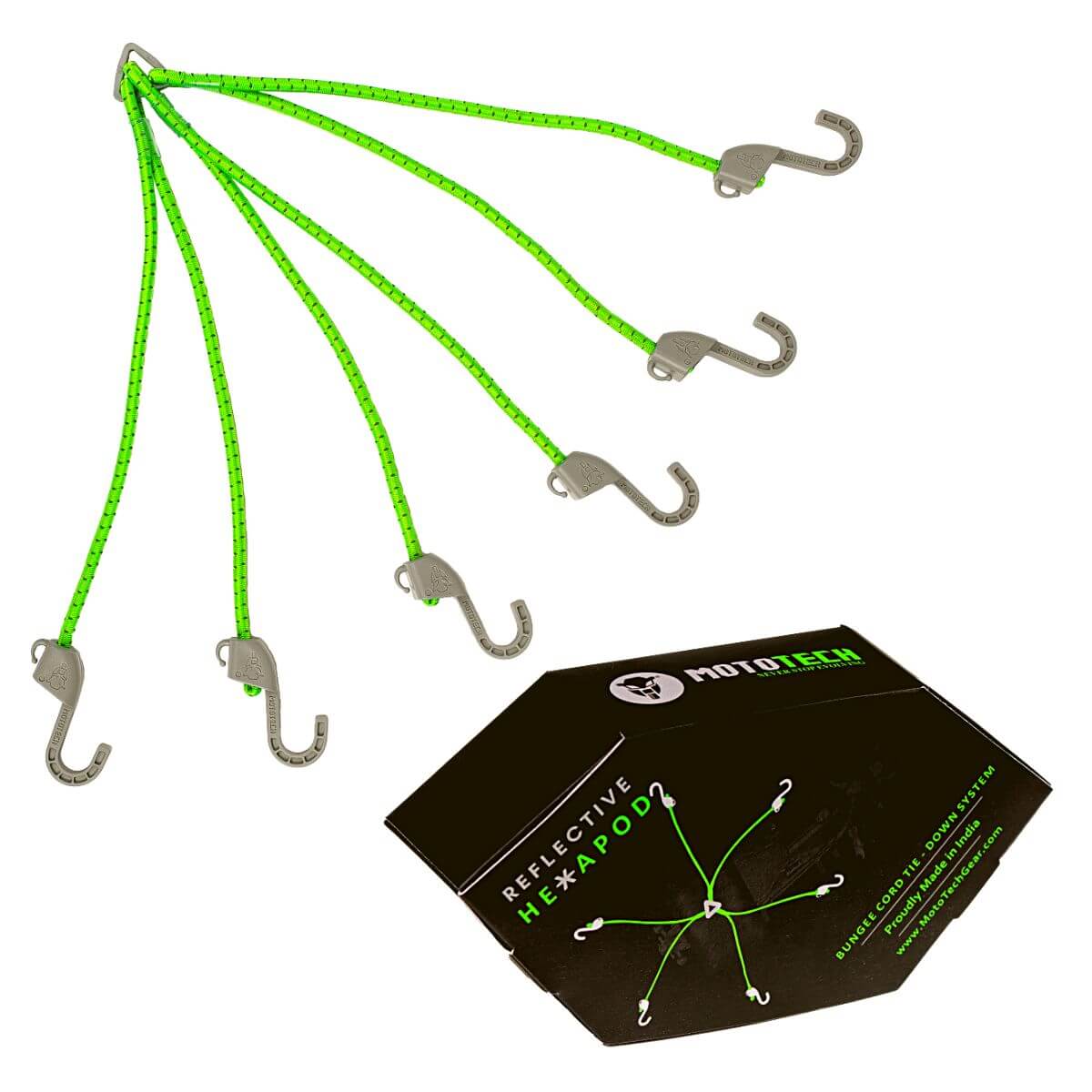 MOTOTECH  Reflective Hexapod Bungee Cord Tie-down System - 32" / 80cms - Neon + Grey
