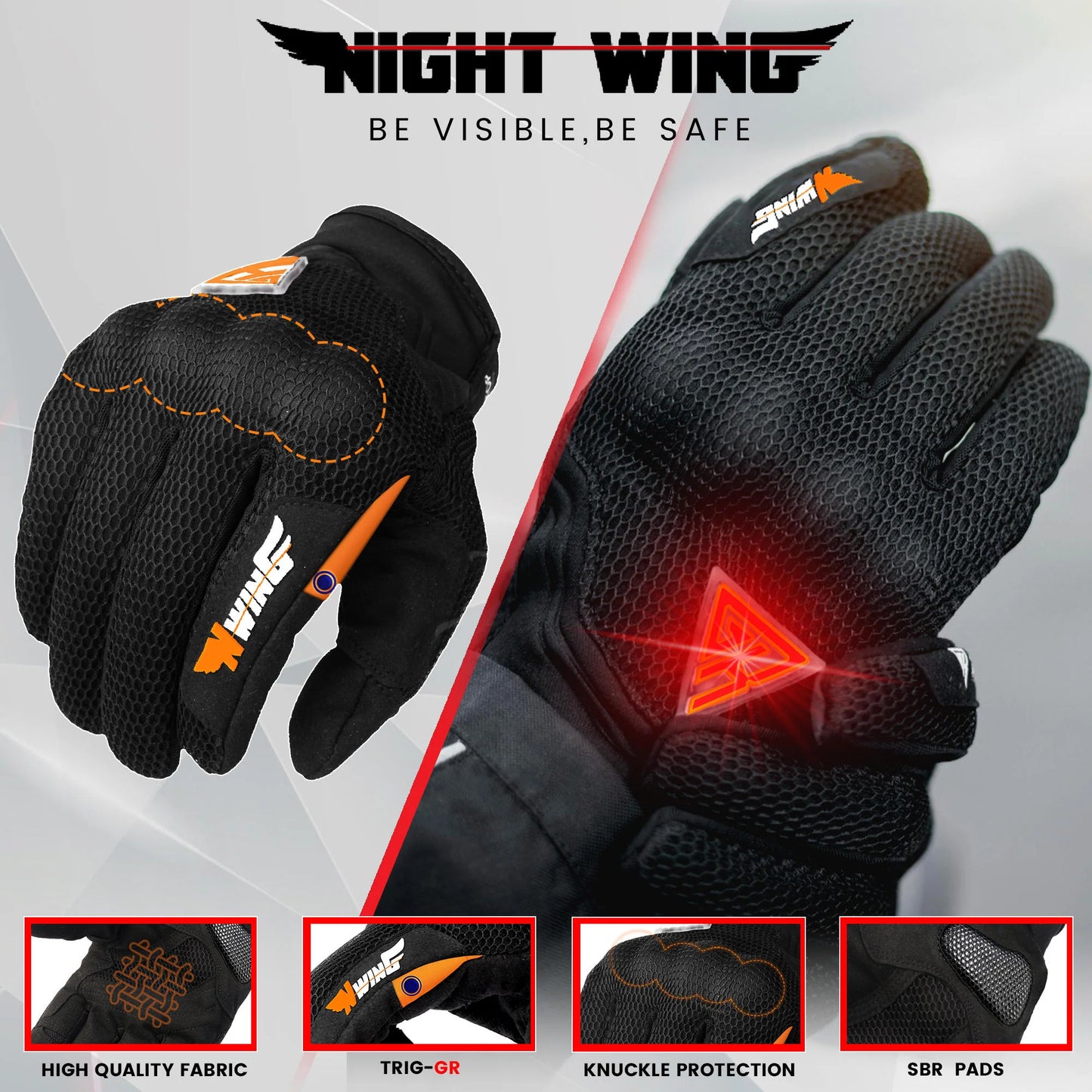 Night Wing Motorcycle LED Gloves