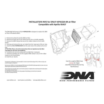 Aprilia RS 457 (24-25) DNA Air Filter P-AP45S24-0R