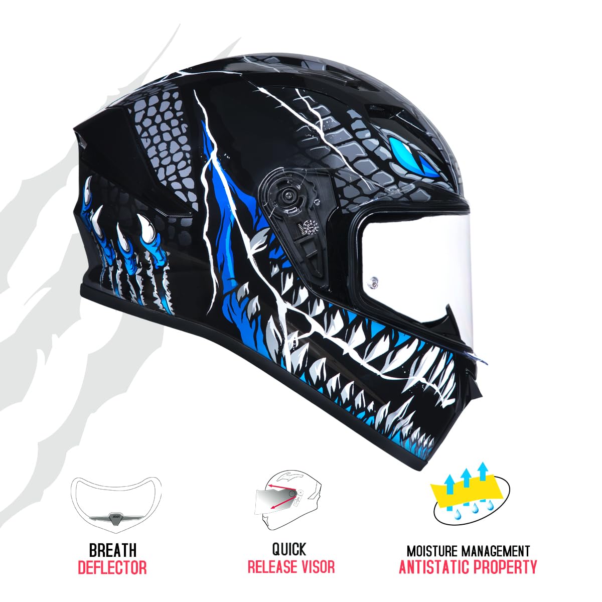 SMK Stellar Taotei Gloss Black Grey Blue (GL265) Helmet