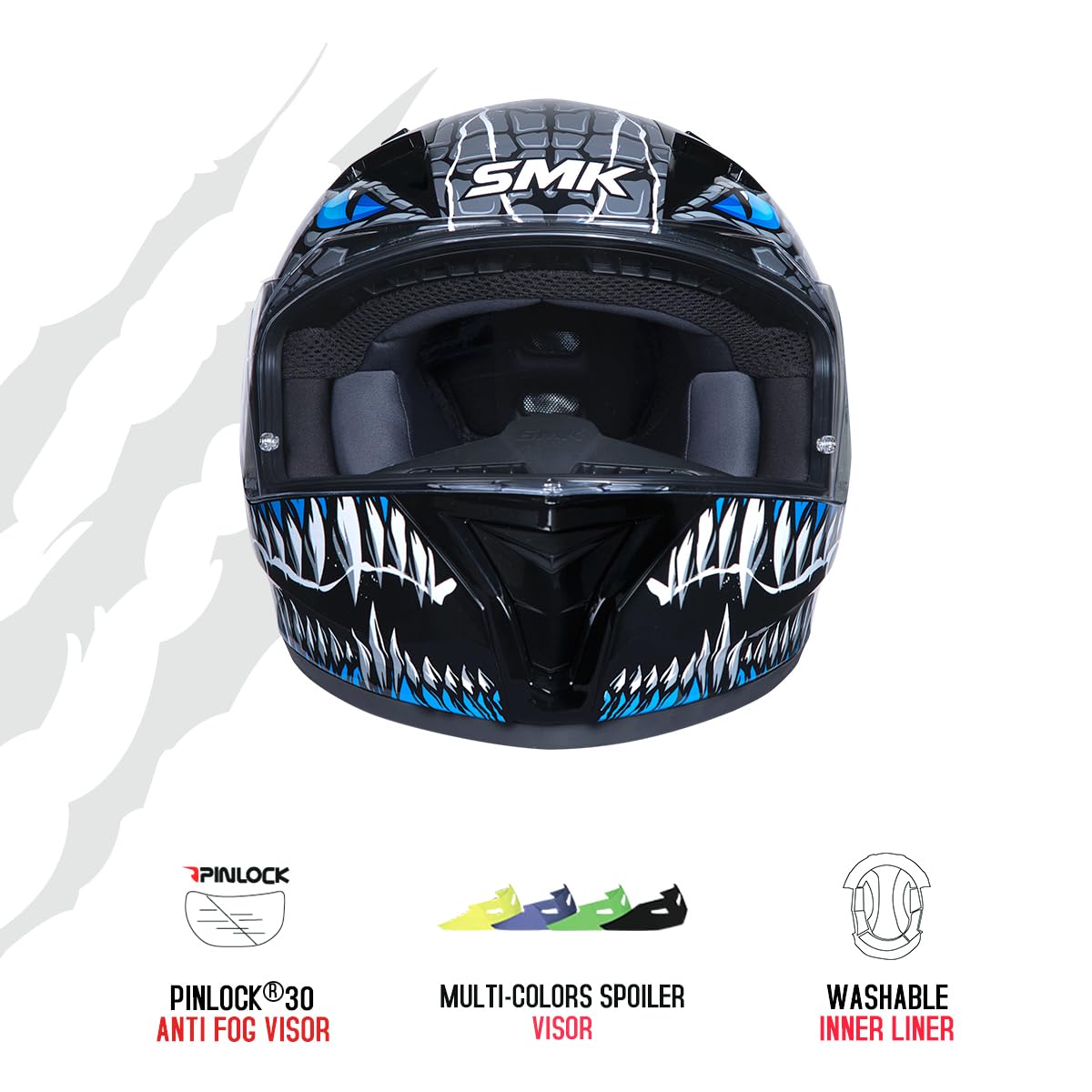 SMK Stellar Taotei Gloss Black Grey Blue (GL265) Helmet