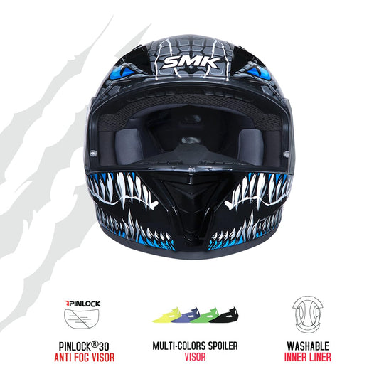 SMK Stellar Taotei Gloss Black Grey Blue (GL265) Helmet