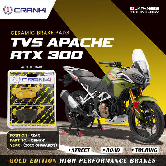 CERAMIC BRAKE PADS TVS APACHE RTX 300 -REAR -CRM741-(2025 ONWORDS)-1 SET
