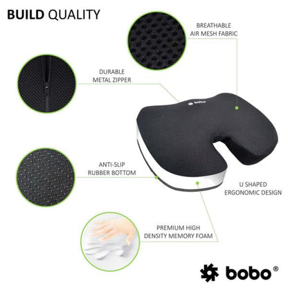 BOBO Gel Enhanced Memory Foam Seat Cushion â€“ Orthopedic Coccyx (Tailbone) Cushion for Back Pain Relief â€“ Sciatica Pillow for Office Chair, Car Seat & Travel