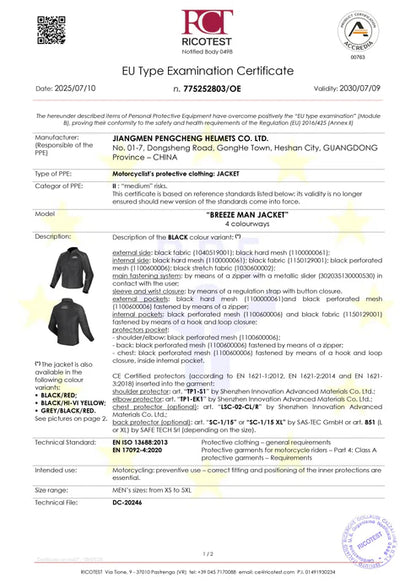 LS2 BREEZE JACKET - BLACK - CE CLASS A CERTIFIED JACKET