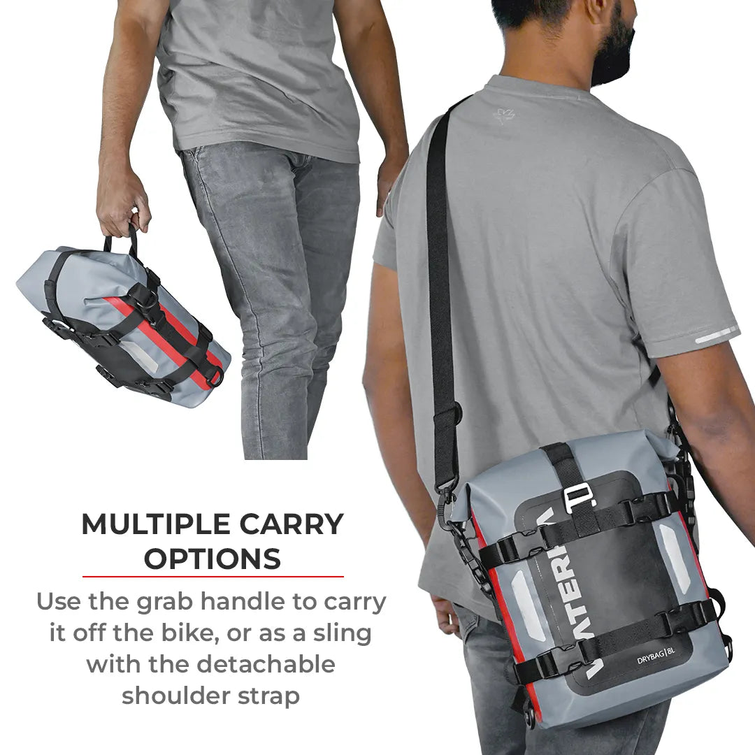 ViaTerra DryBag 8L - 100% Waterproof Motorcycle Tailbag/ Rear rack bag (Universal with versatile mounting)