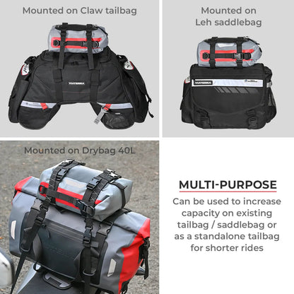 ViaTerra DryBag 8L - 100% Waterproof Motorcycle Tailbag/ Rear rack bag (Universal with versatile mounting)