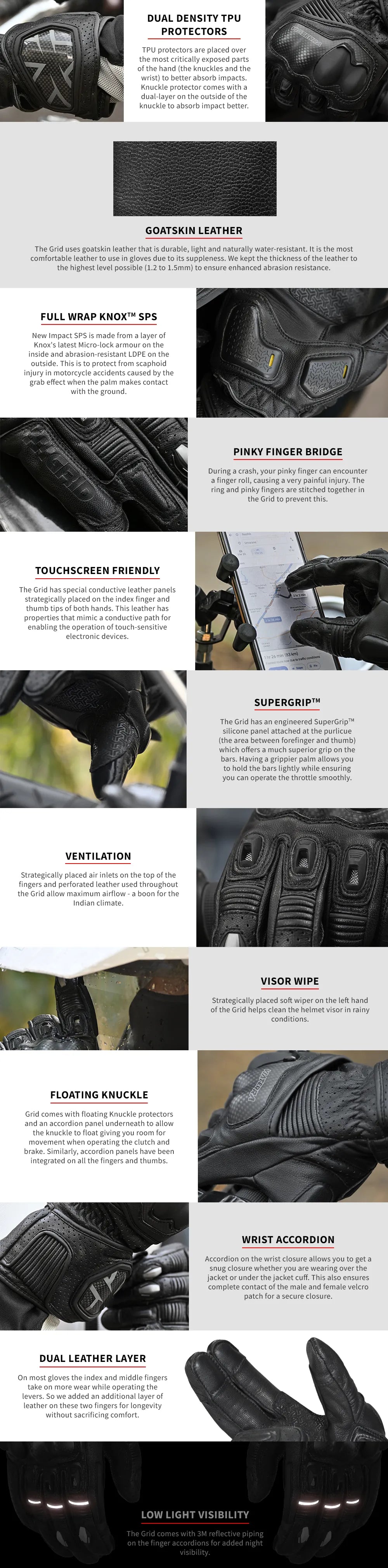 VIATERRA GRID – FULL GAUNTLET MOTORCYCLE RIDING GLOVES