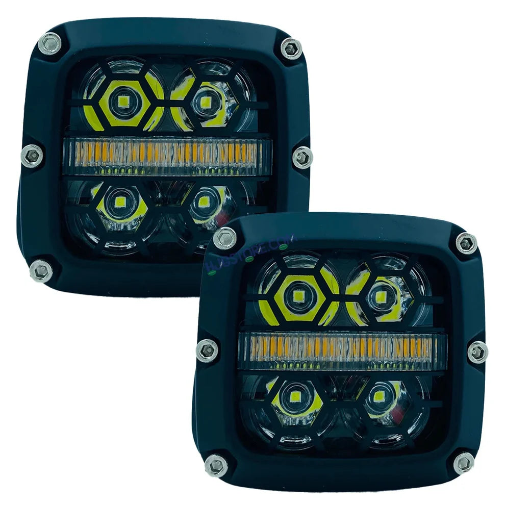 HJG Honeycomb Minus Foglight New Model 120W Honeycomb CREE Fog Light with Amber Minus DRL 120W Spread Foglight Ultra Wide Spot Light MEGA DRIVE For Bike/Car/Thar/Jeep/SUV/Universal (Cool White with Amber Minus DRL),