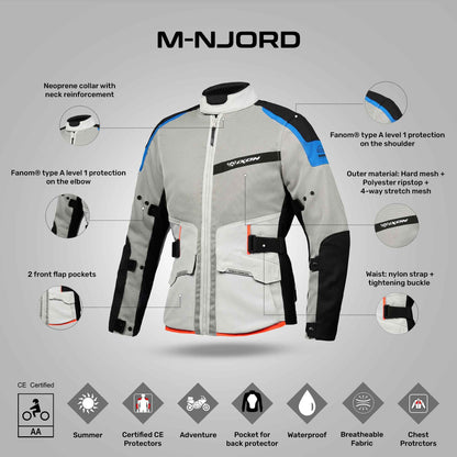M-Njord Jacket - Light Grey / Blue/ Neon Red