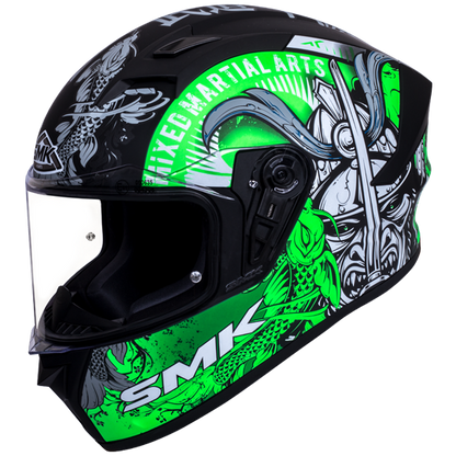 SMK Stellar Sports Samurai Gloss Black Grey Green (GLoss and Matt268) Helmet