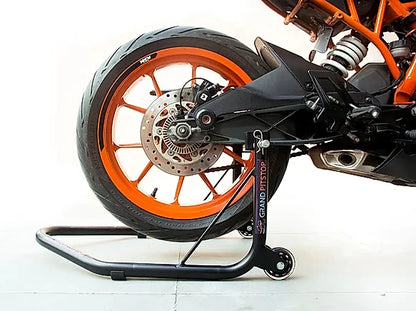 Non-Dismantable Universal Rear Paddock Stand with Skate Wheels - Black - (Bike Wt upto: 350 kgs)