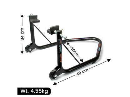 Non-Dismantable Universal Rear Paddock Stand with Skate Wheels - Black - (Bike Wt upto: 350 kgs)