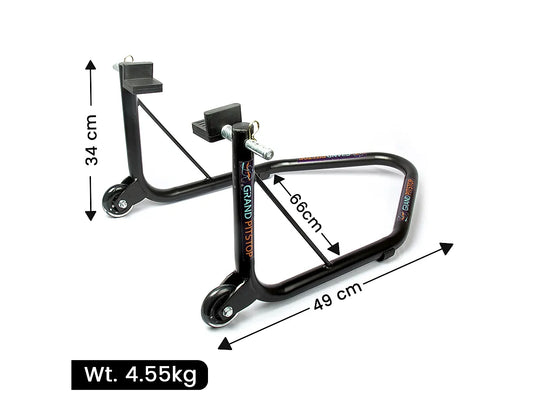 Non-Dismantable Universal Rear Paddock Stand with Skate Wheels - Black - (Bike Wt upto: 350 kgs)