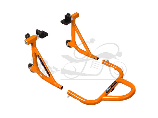 Dismantable Rear Paddock Stand with Skate Wheels - Orange - (Bike Wt upto: 450 kgs)