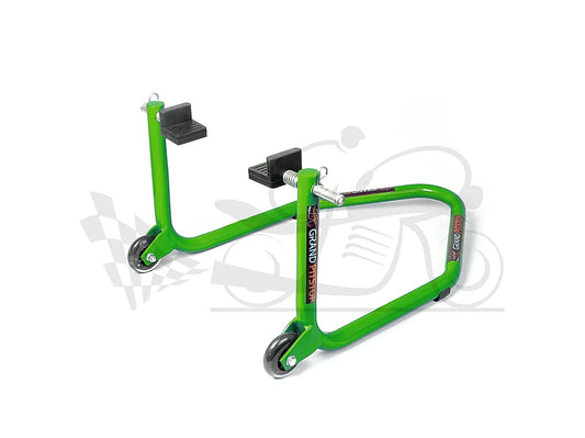 Non-Dismantable Standard Rear Paddock Stand with Skate Wheels - Green - (Bike Wt upto: 250 kgs)