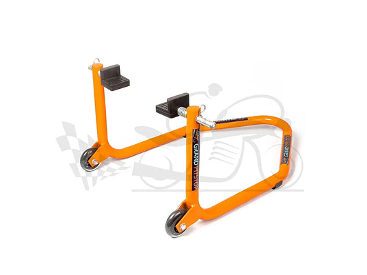 Non-Dismantable Standard Rear Paddock Stand with Skate Wheels - Orange - (Bike Wt upto: 250 kgs)
